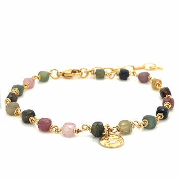  Armbnd | facetterede turmaliner - forgyldt